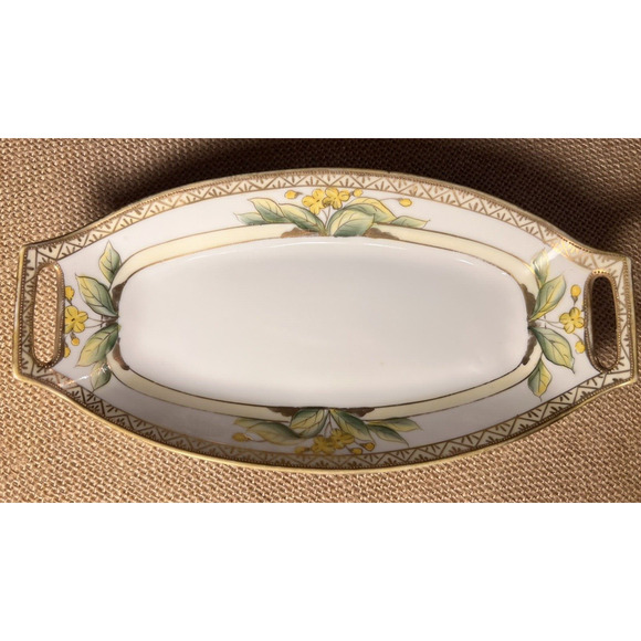 Nippon Hand Painted Celery / Relish Dish Gold Trim--Vintage/Japan/Beautiful - Picture 1 of 11